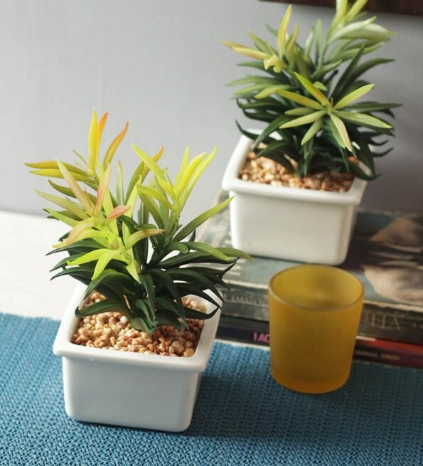 Green Artificial Succulent Plant with Ceramic Pot