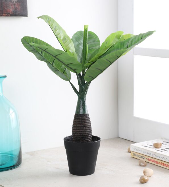 Green Fabric Artificial Bottle Banana Plant with pot