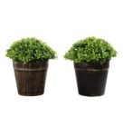Green Plastic Artificial Leaves Plant with Metal Holder Set of 2