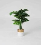 Plastic Green Miniature Silk Floor With Big Leaves Without Pot Artificial Plant