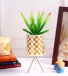 Polyurethane Beverly Green Succculent In Ceramic Pot With Metal Stand Artificial Plant