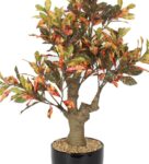 Green & Red Polyester Croton Artificial Plant With Ceramic Vase