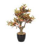 Green & Red Polyester Croton Artificial Plant With Ceramic Vase