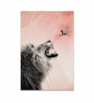 Lion Grey Canvas Teakwood And MDF Framed Wildlife Art Print