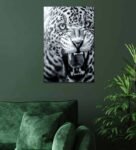 Snow Leopard Grey Canvas Teakwood And MDF Framed Wildlife Art Print