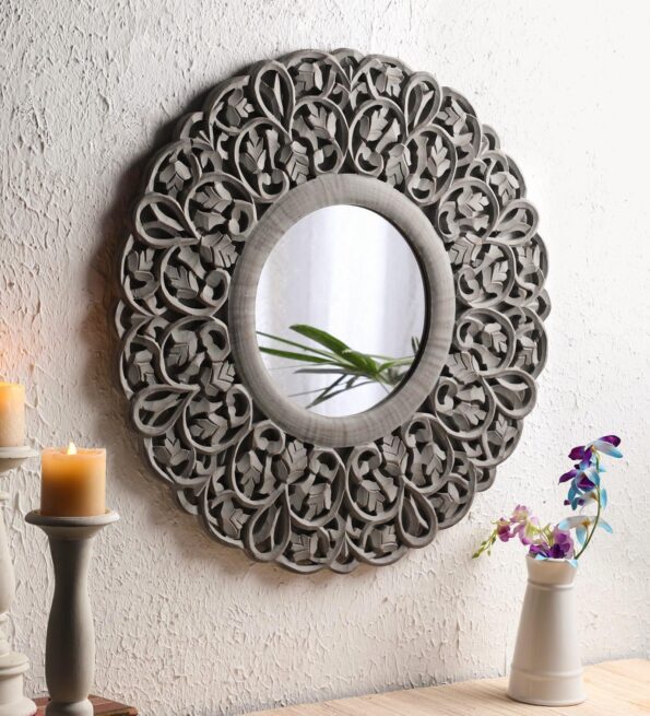 Grey Mango Wood Visual Decorative Mirror