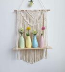 Handmade Macrame  Wall Hanging With Pine Wood Shelf In Off White