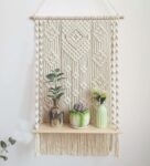 Handmade Macrame  Wall Hanging With Pine Wood Shelf In Off White