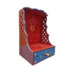 Handpainted and Carved Wooden Pooja Mandir in Red Colour