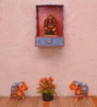 Handpainted and Carved Wooden Pooja Mandir in Red Colour