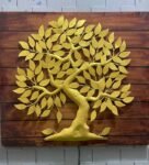 Iron Brown Golden Panel Tree Metal Wall Decor With Led