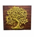 Iron Brown Golden Panel Tree Metal Wall Decor With Led