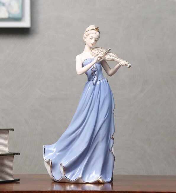 Lady Playing Violin Ceramic Human Figurine