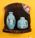 Madhubani (Set of 3) Wood & Terracotta Wall Shelve with Vase