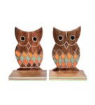 Brown Mango Wood Wooden Owl (Set Of 2) Bookend