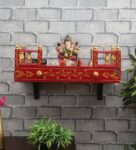 MDF & Sheesham Wood Pooja Shelf In Red