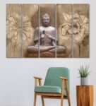 Meditating Buddha White MDF Unframed Spiritual Art Panel Set of 5