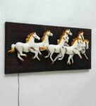 Iron And Mdf Wood 7 Horse In Frame Wall Art In White