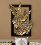 Clerical Iron and MDF Wood Framed Leaf Wall Art In Gold