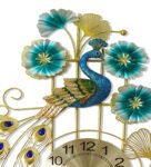 Metal Blue Peacock Traditional Wall Clock