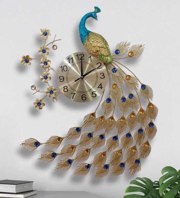Gold Metal Peacock Trendy Wall Clock