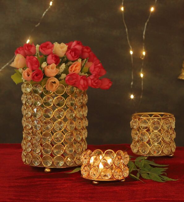 Metal Set Of 3 Crystal Tealight Candle Holders