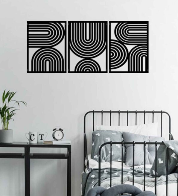 Mid Century Geometric Black Wooden Wall Art