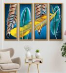 Leave Multicolour Canvas Frame Landscape Art Panel Set of 4