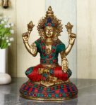 Multicolour Brass 8 Inches Brass Goddess Laxmi Idol