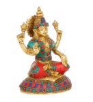 Multicolour Brass 8 Inches Brass Goddess Laxmi Idol