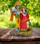 Multicolour Marble Handpainted Radha Krishna Idol with Flute
