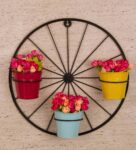 Multicolour Metal Wall Planters with Wheel Shaped Stand