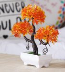 Yellow & Orange Leaves Plastic S Shaped Artificial Plant with Pot