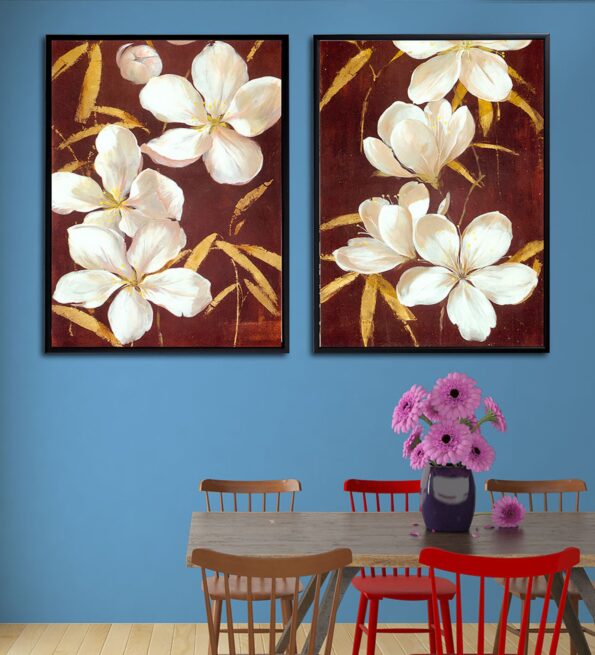 Multicolour Wood & Canvas Floral Art Prints