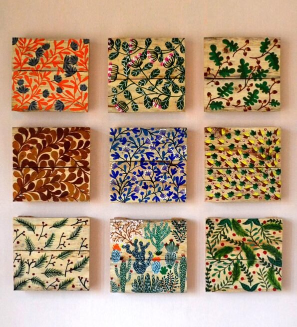 Multicolour Wooden Hand Painted Wall Tiles
