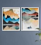 Mountains Multicolor Canvas Framed People and Places Art Print Set of 2