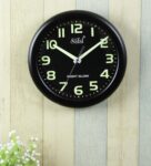 Black Engineered Wood Night Glow Modern Wall Clock