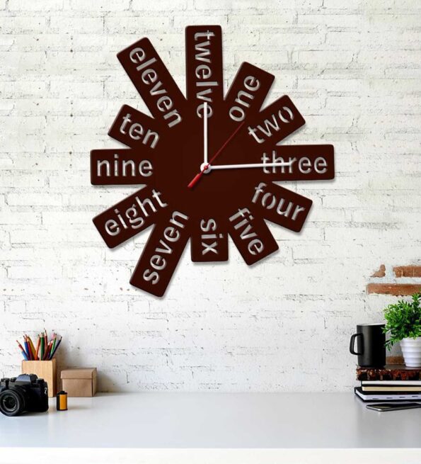 Brown MDF Numbers Modern Wall Clock