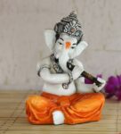 Orange Lord Ganesha Playing Flute