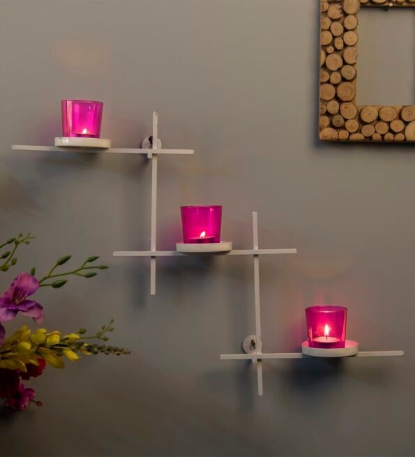 White Metal Orem Wall Candle Holder