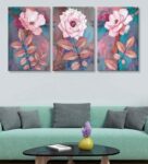 Roses Multicolour Cotton Canvas Framed Floral Art Print Set of 3