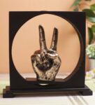 Polyresin & Wooden Victory Sign Hand Gesture Showpiece