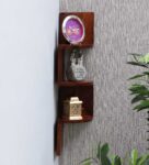 Sheesham Wood Zigzag Corner Wall Shelf in Provincial Teak Finish