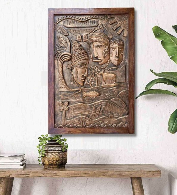 Radha Krishna Abstract Relief Wall Mural In Bronze