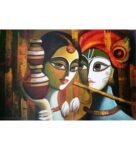 Radha Krishna Blue Wood Framed Spiritual Art Panel