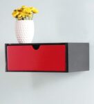 Engineered Wood Floating Wall Shelf with Drawer in Red Colour