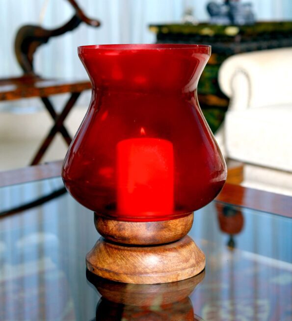 Red & Table Set Of 1 Piece Glass Candle Holder