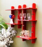 Engineered Wood Ladder Floating Wall Shelf In Red