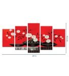 Red Pinewood Printed Floral -Set of 5 Art Panels