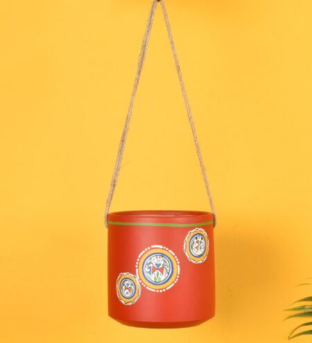 Yellow Warli Na Hanging Planter With Stand